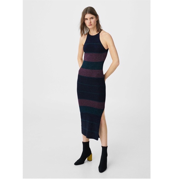 mango metallic striped dress